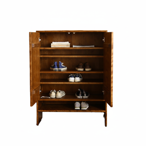 Nordic Modern Large-Capacity 24-Pair Free Standing <b>Shoe</b> Cabinet Vintage Cherry <b>Wood</b> Storage <b>Rack</b> for Living Room or Hotel - Product Image 1