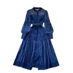 Vestido Maxi Casual de Invierno 2024 para Mujer, Estilo Vintage, Manga Farol, Bordado, Encaje Tejido, Ecológico, Blanco y Negro - Product Image 5