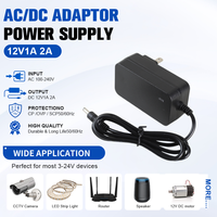 Adaptateur secteur mural 12V2A 24W, alimentation à découpage 24V1A pour caméra de vidéosurveillance, lampe à ongles, prise US EU UK, vente en gros personnalisée