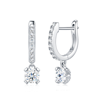 Boucles d'oreilles pendantes créoles délicates en moissanite, en argent sterling S925 plaqué or 18 carats, testées positivement au testeur de diamant, style Iced Out, bijoux fins
