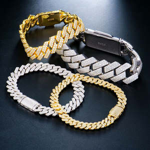 Bracelets en chaîne cubaine de luxe en argent sterling 925 plaqué or, sertis de diamants glacés, certifiés par un tiers, vente en gros, Miami Man, 8-20 mm - Product Image 2