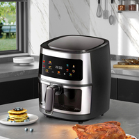 Friteuse à air 8L noire avec fenêtre de visualisation transparente et panneau tactile numérique pour une utilisation sur le comptoir de cuisine familiale