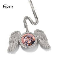 YYN Promotion Collier Aile en Cuivre Incrusté de Diamants Style Hiphop avec Pendentif Cadre Photo Personnalisé DIY Style Européen et Américain