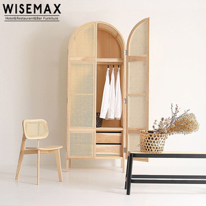 WISEMAX FURNITURE Modern Home Rattan Bedroom Furniture Multiple Solid Wooden <strong>Wardrobe</strong> Closet 2 Doors Clothes Storage <strong>Wardrobe</strong> - Product Image 1