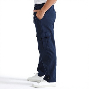Men's Navy Blue Cargo Sweatpants Plus Size Drawstring Waist Loose Fit Casual Autumn Breathable Premium Quality Cotton Knitted - Product Image 5