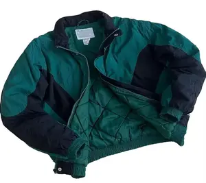 Jaket nilon empuk untuk pria, jaket Windbreaker Vintage modis, jaket nilon luar ruangan, jaket dua warna tambal sulam atasan longgar untuk pria