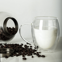 Tasse à café en verre Borosilicate transparent, style Espresso, en verre à Double paroi isolée avec poignée
