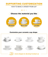 Ensemble de tasses à café et soucoupes en céramique avec logo personnalisé, vente en gros, tasse à expresso et cappuccino blanche, OEM ODM pour café, restaurant, hôtel
