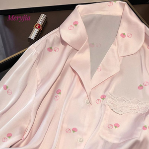 Pigiama Primaverile e Autunnale con Stampa Cartoon, <span class=keywords><strong>Camicia</strong></span> da <span class=keywords><strong>Notte</strong></span> in <span class=keywords><strong>Seta</strong></span> Satinata per Donne, Set con Finiture in Pizzo per Casa e <span class=keywords><strong>Notte</strong></span> - Product Image 3