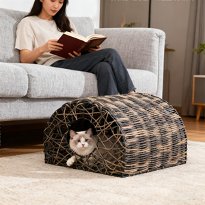 Уютная подвесная лежанка для кошек, домик для питомцев, комфортная кровать для пушистых друзей, плетеный домик для кошек из ротанга - Product Image 1