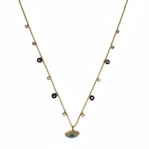 Collier en métal doré Evil Eye avec breloques suspendues Colliers multicouches à la mode - Product Image 2