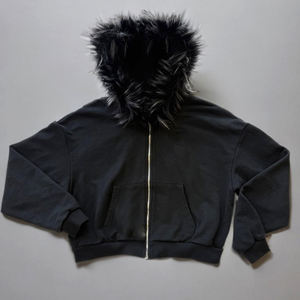 定制标志裁剪制造商男女通用有机棉石材水洗空白拉链华夫饼裁剪连帽衫男士皮草 - Product Image 3