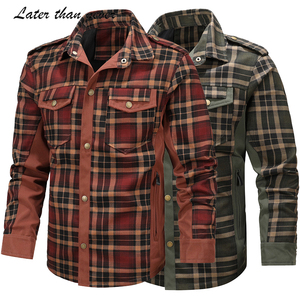 Giacca in Flanella di Cotone con Bottoni per Uomo, Taglia USA, Antivento, Camicia a Quadri con Tasche, Giacca Safari da Uomo - Product Image 1
