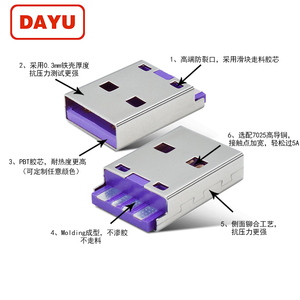 現在の5Aパープル1Uブライトプレートはんだ付けワイヤーピン短絡モバイル充電器ミニ<span class=keywords><strong>USB</strong></span>コネクタ