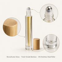 Botella de Vidrio con Tapa de Bambú Ecológica de 10 ml con Bola Rodante de Acero Inoxidable y Tapa de Madera de Bambú para Perfume y Aceite Esencial, Venta al Por Mayor
