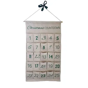 Custom Countdown Green Wall Modern With 24 Pockets Cotton Christmas Advent Calendar