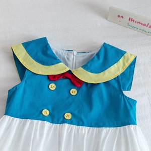 Vestido Transpirable sin Mangas con Cuello Marinero, Bloques de Color y Dobladillo Abullonado para Niñas, Uso Diario de Verano - Product Image 3