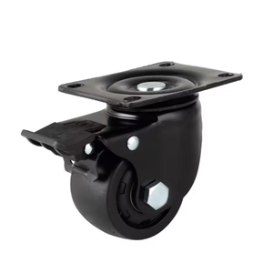 3-Zoll, 2,5-Zoll, 1,5-Zoll 2-teilige, extrem belastbare, massive Lenkrollen mit Bremse, niedriges Profil, für Gerätegestelle und Maschinen, schwarz, aus Gusseisen und Nylon - Product Image 1