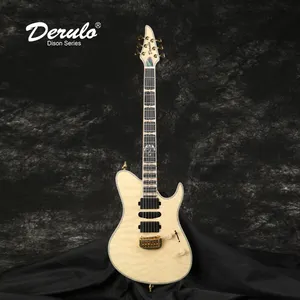 Derulo इलेक्ट्रिक गिटार OEM कस्टम 6 स्ट्रिंग्स इलेक्ट्रिक गिटार रजाई बना हुआ मेपल शीर्ष 5 पैसा गर्दन Custombody और कीबोर्ड Customshop