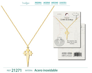 Ciondolo croce di Santiago in acciaio oro collana pregiata con disegno a croce resistente - Product Image 5