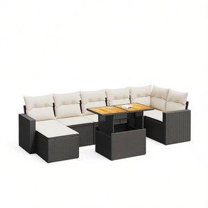 Conjunto de Sofá de Jardín Negro y Crema con Estructura de Ratán, Cojines de Espuma de Alta Densidad, Muebles de Exterior de Diseño Contemporáneo - Product Image 1