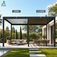 Pergola murale à lames orientables ANCSEM avec panneaux de verre coulissants sans cadre, toit motorisé réglable, pour terrasse extérieure et salon de jardin