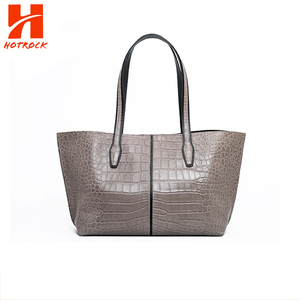 Aangepaste Logo Vrouwen Bruine Krokodil Reliëf Pu Lederen Polyester Voering Faux Lederen Daily Office Lady Tote Bags - Product Image 2