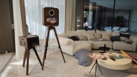 Machine à photos vintage en bois de noyer, compatible avec appareil photo et imprimante, idéale pour les mariages et événements