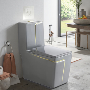 Ensemble de sanitaires gris avec ligne dorée, WC, <span class=keywords><strong>lavabo</strong></span>, ensemble de toilettes en céramique monobloc avec <span class=keywords><strong>lavabo</strong></span> mural - Product Image 2