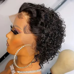 Factory Price Pixie Curls Virgin Human Hair Vendors Wigs For Black Women Short Pixie Cut Transparent Lace Front Wigs Glueless