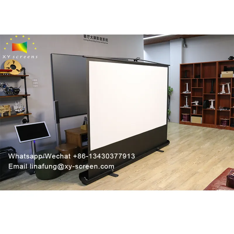 UHD Portable Floor Pull Up Projection Screen 60-100 inch Fast Set Up Standing Projector Screens For Home School Office Meeting