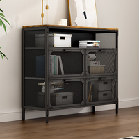 Meuble de rangement rustique en métal et bois avec portes en treillis Armoire verrouillable à 4 compartiments pour l'organisation du salon et du studio