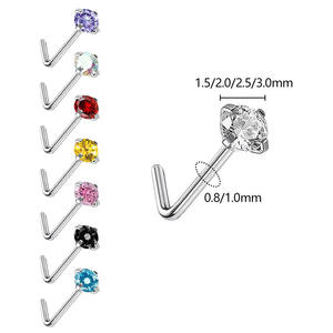 Astm F136 <span class=keywords><strong>Titanium</strong></span> Neus Ring Modieuze Multi Functionele Zirkoon Stud Oorbellen L-Vorm <span class=keywords><strong>Bar</strong></span> Met Kristallen Body Piercing Sieraden - Product Image 1