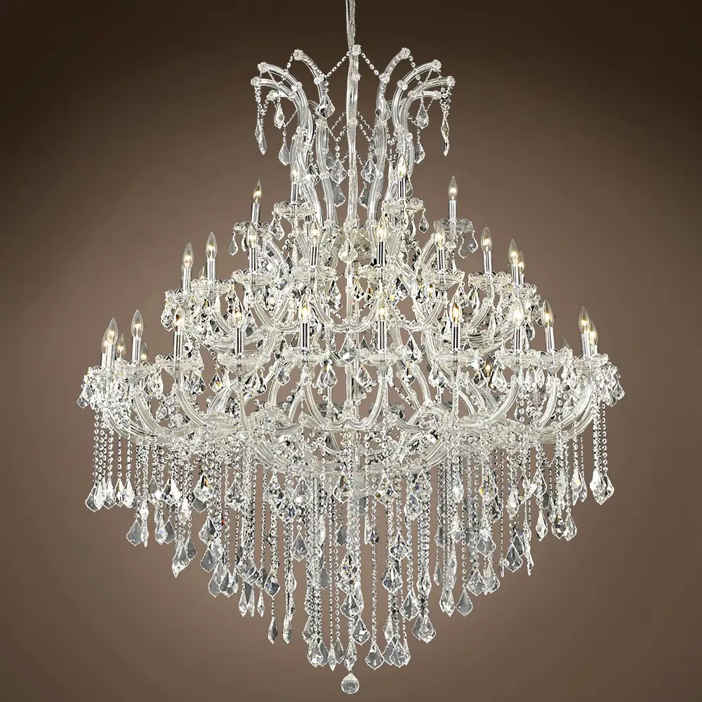 Custom Modern Hotel Lobby Banquet Lighting Design Luxury Golden Chrome Large Maria Theresa Crystal Chandelier