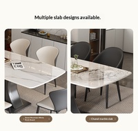 Table à manger moderne en pierre frittée 6 places avec chaises à base métallique, design portable