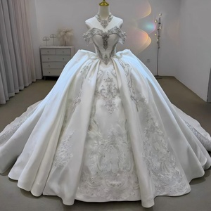 Robe de mariée Lsjj131, style princesse, en satin brillant avec strass, jupe de luxe, couleur ivoire, Jancember - Product Image 1