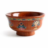 Bol en bois massif sans cadre en bois de jujube naturel de haute qualité, avec motifs ethniques colorés, idéal pour le thé au lait, la soupe au ghee et le vin.