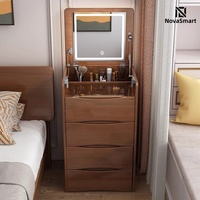 Coiffeuse moderne pour le maquillage avec miroir LED éclairé et tabouret escamotable, rangement multi-tiroirs, pour chambre à coucher
