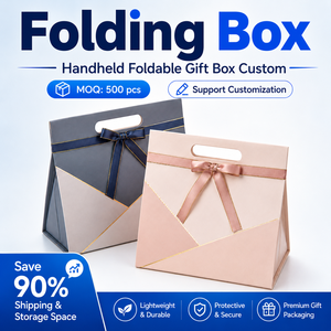 Boîte cadeau pliable de luxe en forme de triangle avec ruban en satin et nœud, emballage cadeau pliable à porter à la main pour mariage, anniversaire ou fête - Product Image 3