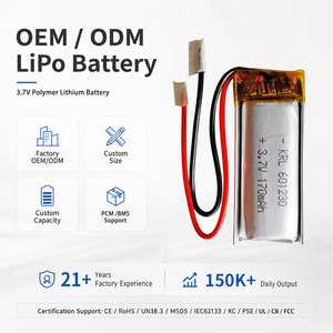 Аккумулятор LiPo 170 мАч 601230 Slim, сертифицированный производителем KC MSDS UN38.3, OEM/ODM для умных часов и носимых устройств - Product Image 1