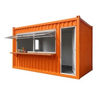 Kiosque de café en conteneur orange vif, 10 pieds x 20 pieds, stand alimentaire modulaire avec fenêtres relevables, couleur personnalisée