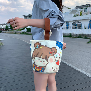 Cartoon-Canvas Damen-Bucket-Bag mit Magnetverschluss, frischer, süßer Stil, tragbare Handtasche für Büroangestellte - Product Image 3