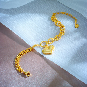 Heart Shape <b>Titanium</b> Steel Bracelet Gold Color <b>Chain</b> Charm Unisex Fashion Jewelry Gift B408 - Product Image 3
