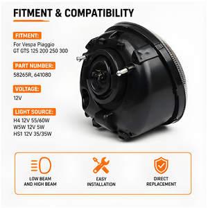 Phare avant 12V pour <span class=keywords><strong>Vespa</strong></span> <span class=keywords><strong>Piaggio</strong></span> Gt GTS 125 200 250 300 Scooter Phare de moto Pièces détachées 58265R - Product Image 4