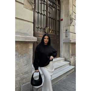 Women's <b>Black</b> Organic <b>Sweatshirt</b> with Embroidered Logo Hooded Streetwear Design with Zipper and Letter Pattern for Winter - Product Image 2