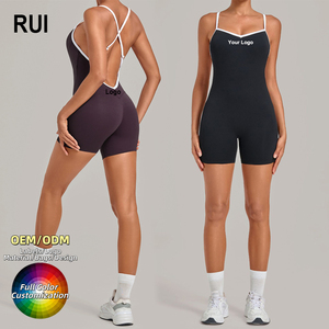 RUIQUWIN Custom Logo Integrated Butt Lifting <b>Jumpsuits</b> Cross Back Sports <b>Workout</b> Women's Yoga Bodysuit Gym Fitness Spandex/Nylon - Product Image 1