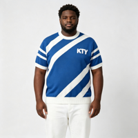 Nuevo Diseño, Suéter Oversize para Hombre, Estilo Universitario, Multirrayas en las Mangas, Logotipo Bordado, Blusa de Punto