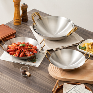 Commercial Restaurant Stainless Steel Non-Stick Wok <strong>Small</strong> Double Ear Dry Pot with Tripod Hot <strong>Frying</strong> <strong>Pan</strong> for Alcohol Stove - Product Image 4