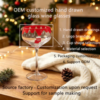 Flûtes en verre personnalisées de Noël, motif dessin animé mignon et élégant, dessinées à la main, 280 ml, à long pied, bord rouge, transparentes, pour fêtes, maison et bar