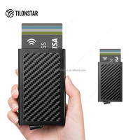 Dompet Alumunium Serat Karbon Muncul, Dompet Pemegang Kartu Kredit RFID Logam Otomatis Muncul, Casing Kartu Bank
